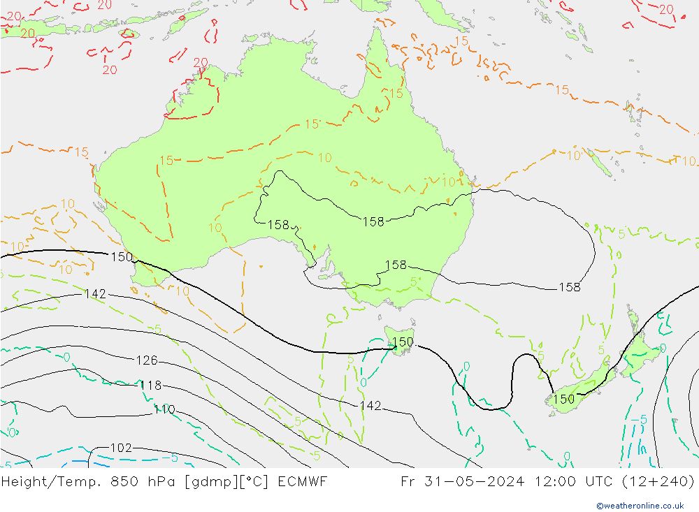 Géop./Temp. 850 hPa ECMWF ven 31.05.2024 12 UTC