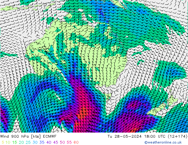 Rüzgar 900 hPa ECMWF Sa 28.05.2024 18 UTC