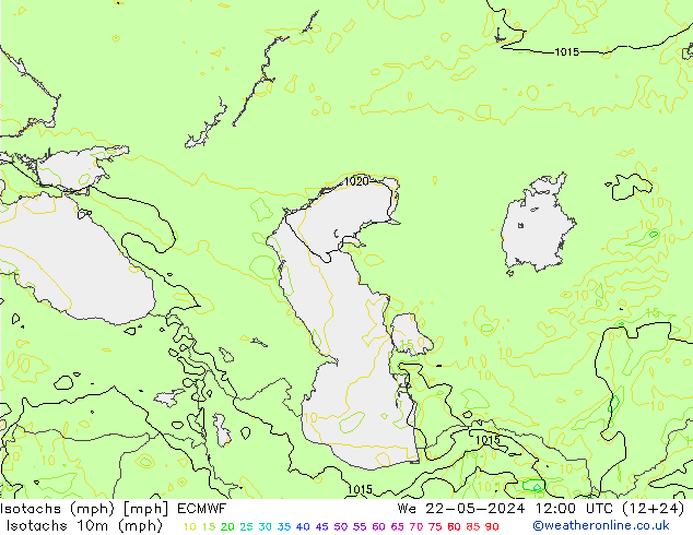 Isotaca (mph) ECMWF mié 22.05.2024 12 UTC