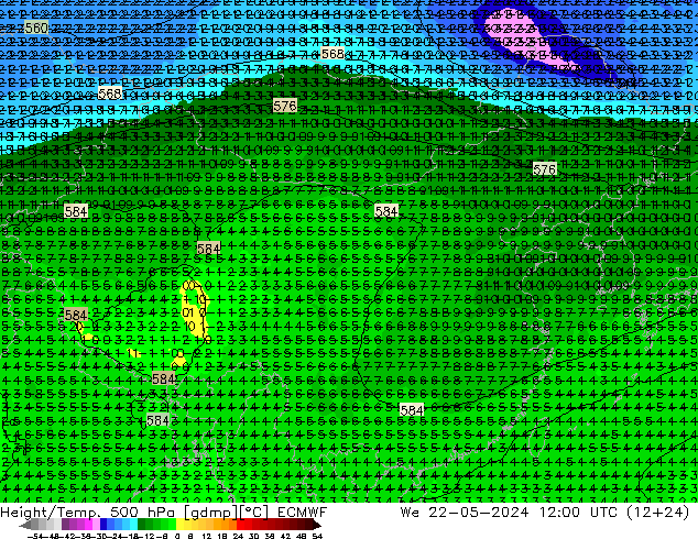 Z500/Rain (+SLP)/Z850 ECMWF 星期三 22.05.2024 12 UTC