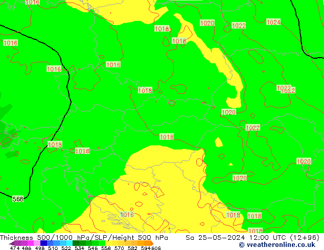 Dikte 500-1000hPa ECMWF za 25.05.2024 12 UTC