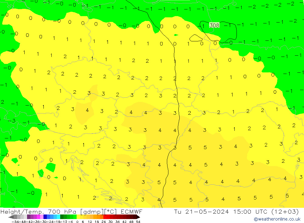 Géop./Temp. 700 hPa ECMWF mar 21.05.2024 15 UTC