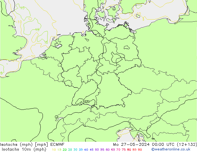 Isotachen (mph) ECMWF ma 27.05.2024 00 UTC