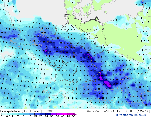 降水量 (12h) ECMWF 星期三 22.05.2024 00 UTC