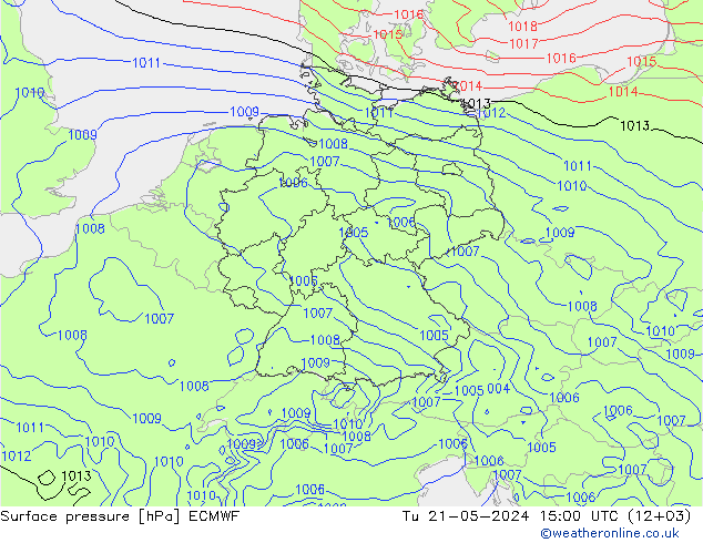 Atmosférický tlak ECMWF Út 21.05.2024 15 UTC