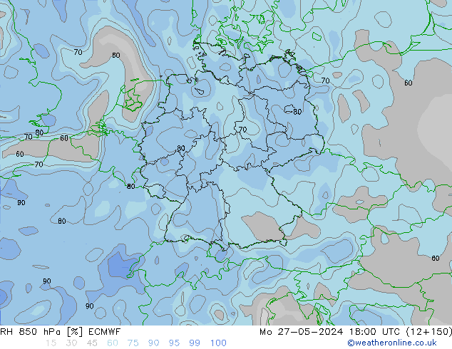 Humidité rel. 850 hPa ECMWF lun 27.05.2024 18 UTC