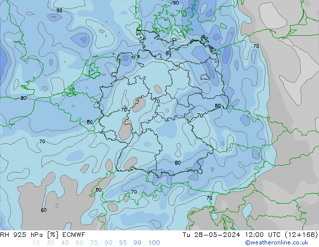 Humidité rel. 925 hPa ECMWF mar 28.05.2024 12 UTC