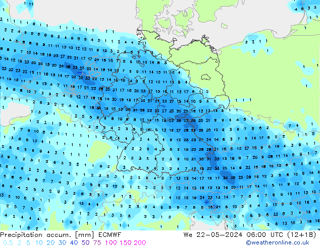 Précipitation accum. ECMWF mer 22.05.2024 06 UTC