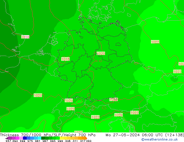 Thck 700-1000 hPa ECMWF Po 27.05.2024 06 UTC