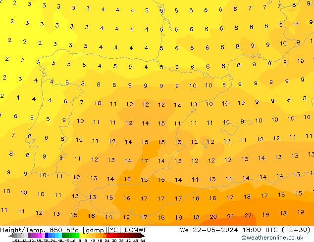 Z500/Rain (+SLP)/Z850 ECMWF We 22.05.2024 18 UTC