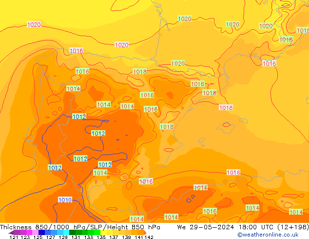 Thck 850-1000 hPa ECMWF mer 29.05.2024 18 UTC