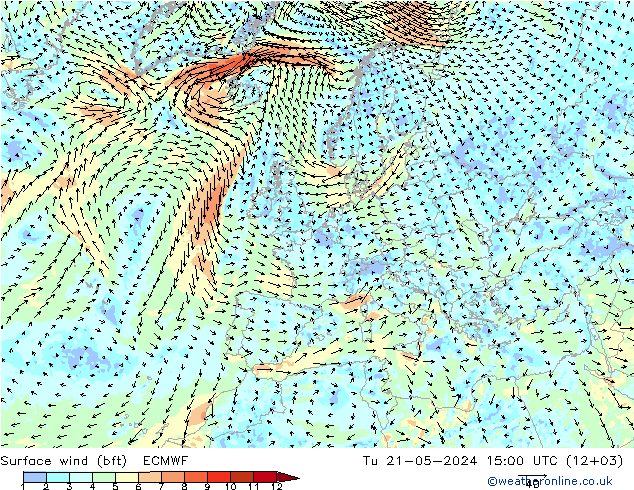 Bodenwind (bft) ECMWF Di 21.05.2024 15 UTC