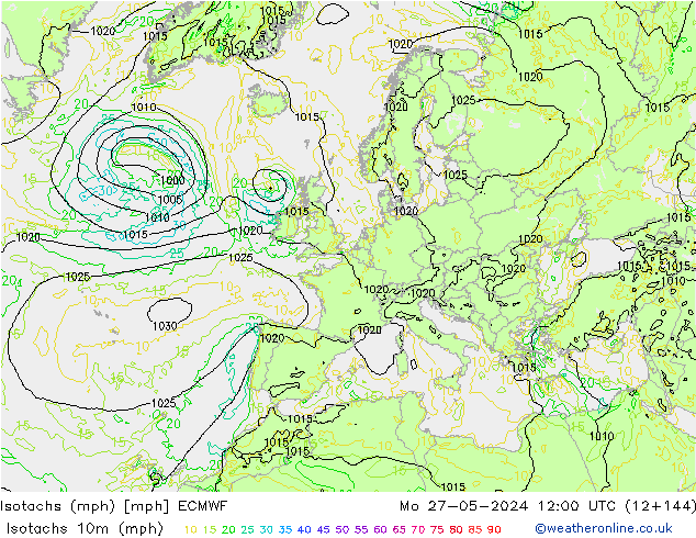 Isotachen (mph) ECMWF ma 27.05.2024 12 UTC