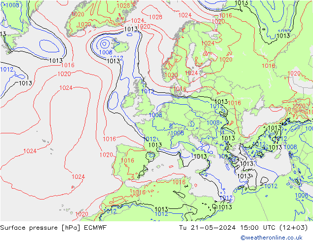 Bodendruck ECMWF Di 21.05.2024 15 UTC
