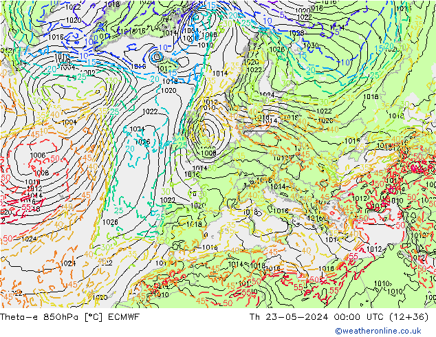 Theta-e 850hPa ECMWF Th 23.05.2024 00 UTC