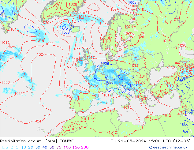 Precipitation accum. ECMWF Tu 21.05.2024 15 UTC