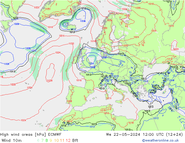 High wind areas ECMWF ср 22.05.2024 12 UTC