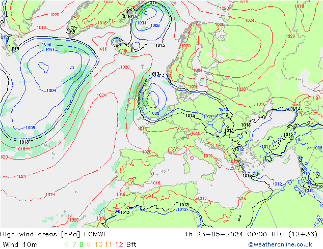 High wind areas ECMWF Th 23.05.2024 00 UTC