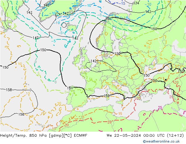 Z500/Rain (+SLP)/Z850 ECMWF Mi 22.05.2024 00 UTC