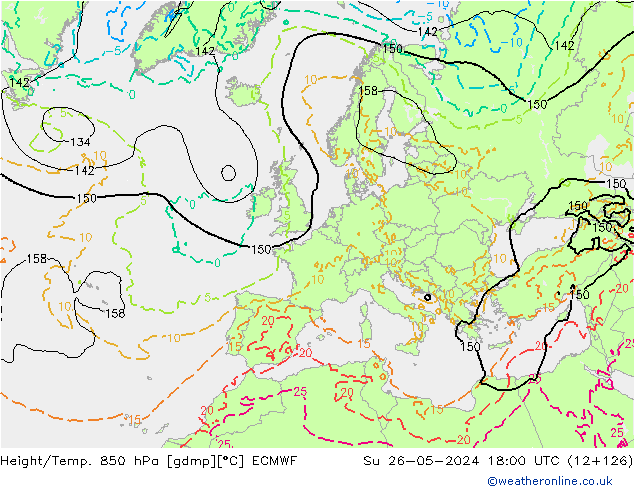 Height/Temp. 850 hPa ECMWF So 26.05.2024 18 UTC