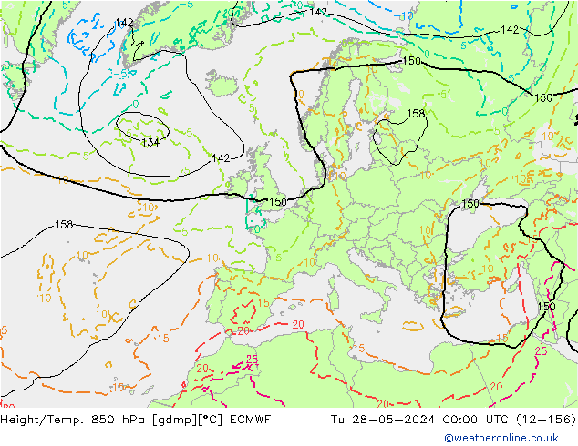Z500/Rain (+SLP)/Z850 ECMWF wto. 28.05.2024 00 UTC