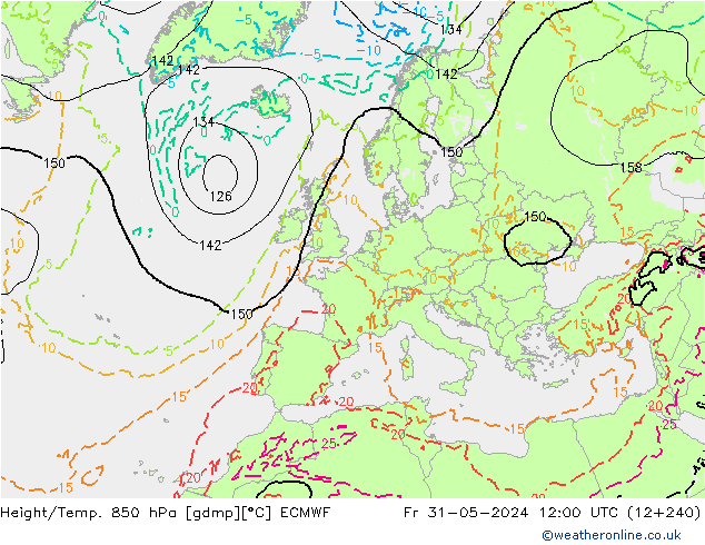 Height/Temp. 850 hPa ECMWF ven 31.05.2024 12 UTC