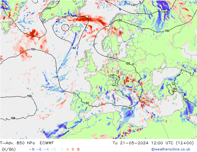T-Adv. 850 hPa ECMWF Di 21.05.2024 12 UTC