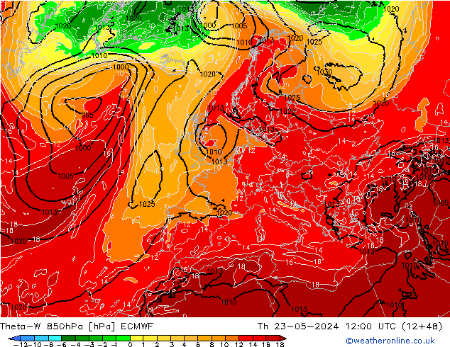 Theta-W 850hPa ECMWF Do 23.05.2024 12 UTC