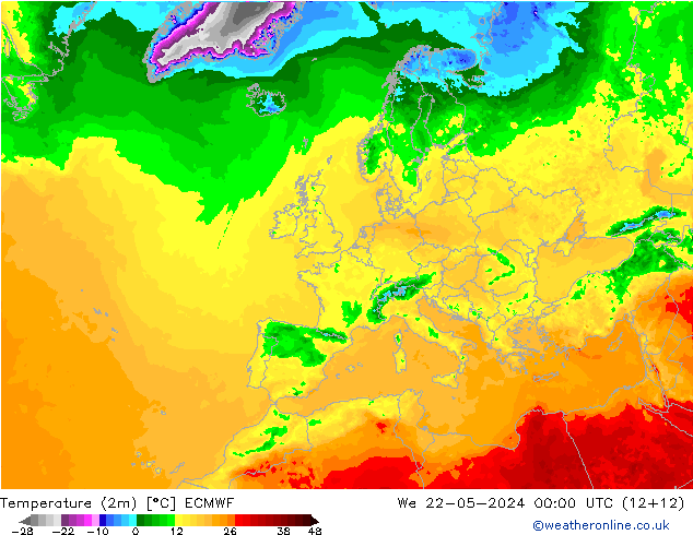 température (2m) ECMWF mer 22.05.2024 00 UTC