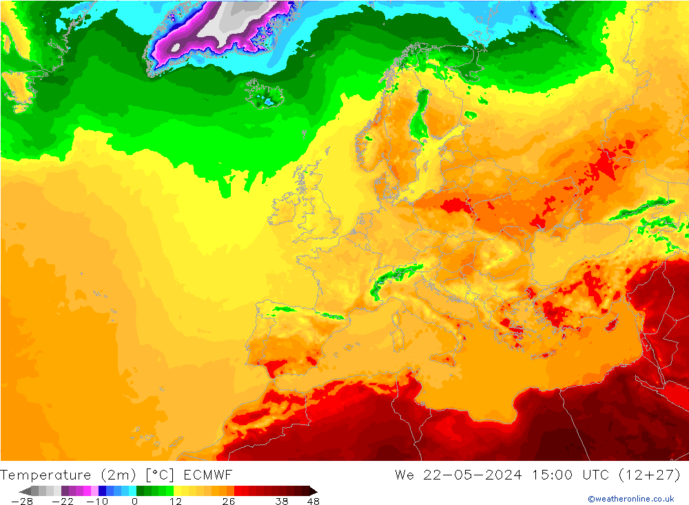 température (2m) ECMWF mer 22.05.2024 15 UTC