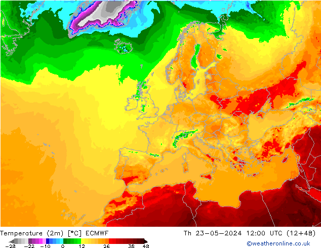 Temperaturkarte (2m) ECMWF Do 23.05.2024 12 UTC