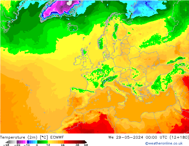 Temperaturkarte (2m) ECMWF Mi 29.05.2024 00 UTC