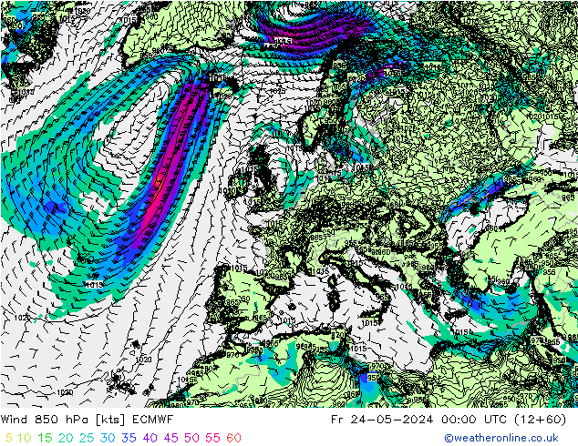 Wind 850 hPa ECMWF Fr 24.05.2024 00 UTC