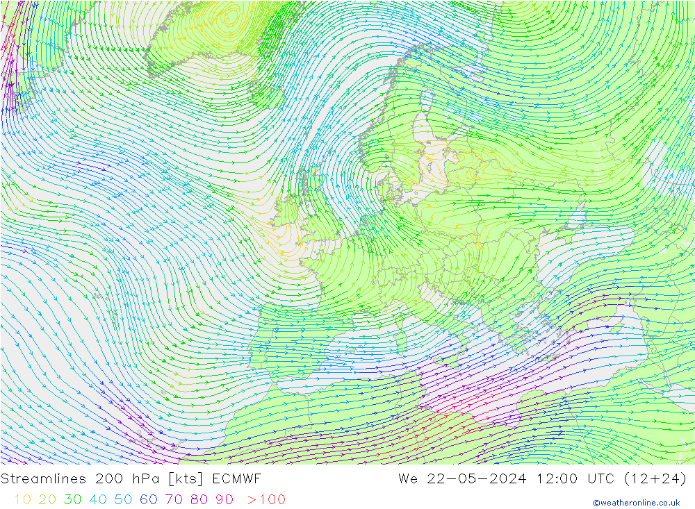 Rüzgar 200 hPa ECMWF Çar 22.05.2024 12 UTC