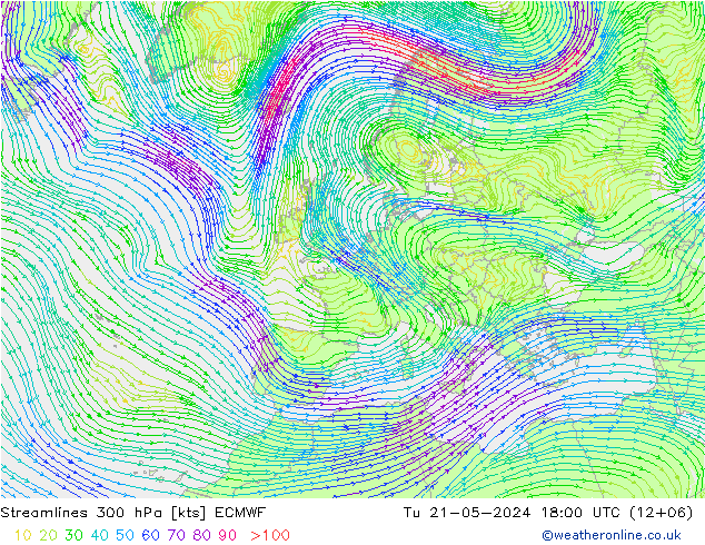 Rüzgar 300 hPa ECMWF Sa 21.05.2024 18 UTC
