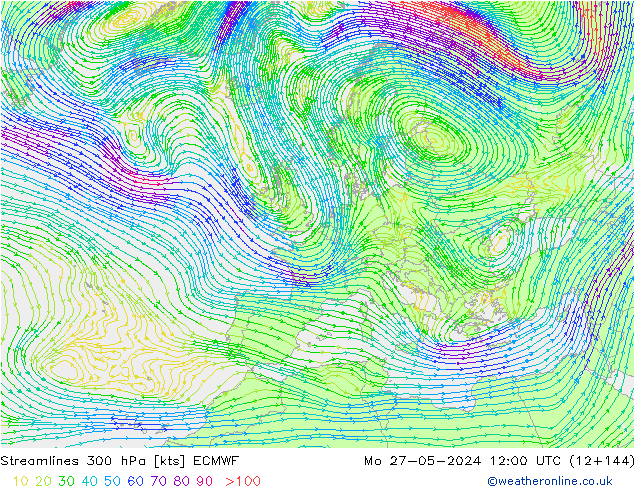 Ligne de courant 300 hPa ECMWF lun 27.05.2024 12 UTC