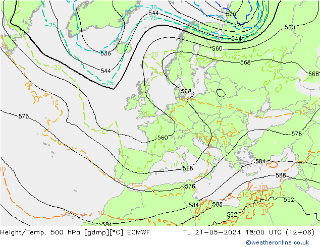 Z500/Rain (+SLP)/Z850 ECMWF Di 21.05.2024 18 UTC