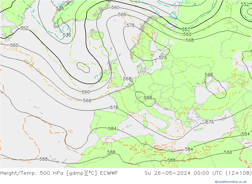 Z500/Rain (+SLP)/Z850 ECMWF nie. 26.05.2024 00 UTC