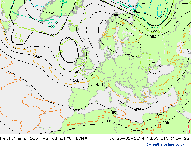 Z500/Rain (+SLP)/Z850 ECMWF So 26.05.2024 18 UTC