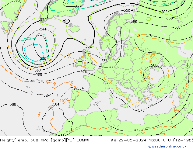 Z500/Rain (+SLP)/Z850 ECMWF We 29.05.2024 18 UTC