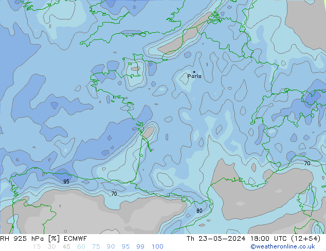 RH 925 гПа ECMWF чт 23.05.2024 18 UTC