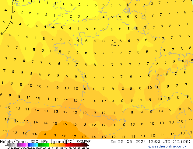 Z500/Rain (+SLP)/Z850 ECMWF sam 25.05.2024 12 UTC