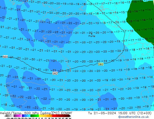 Geop./Temp. 500 hPa ECMWF mar 21.05.2024 15 UTC