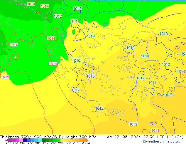 Thck 700-1000 hPa ECMWF We 22.05.2024 12 UTC