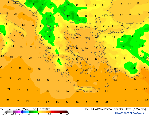 Temperature (2m) ECMWF Fr 24.05.2024 03 UTC