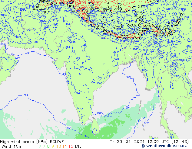 High wind areas ECMWF jeu 23.05.2024 12 UTC