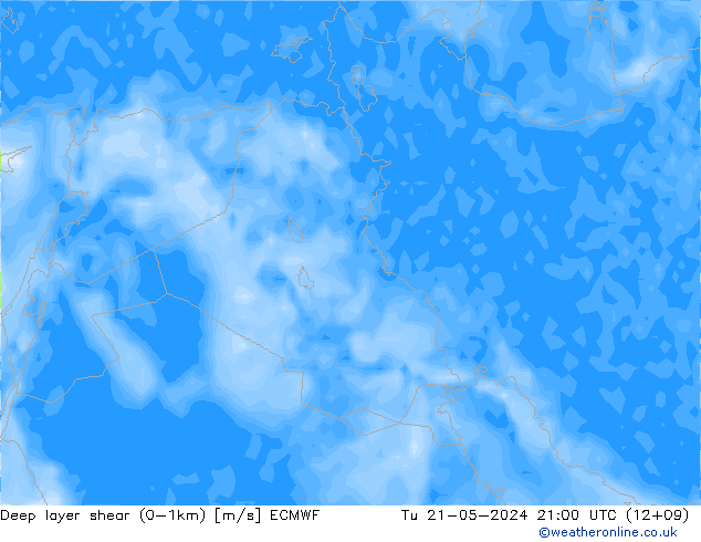 Deep layer shear (0-1km) ECMWF di 21.05.2024 21 UTC