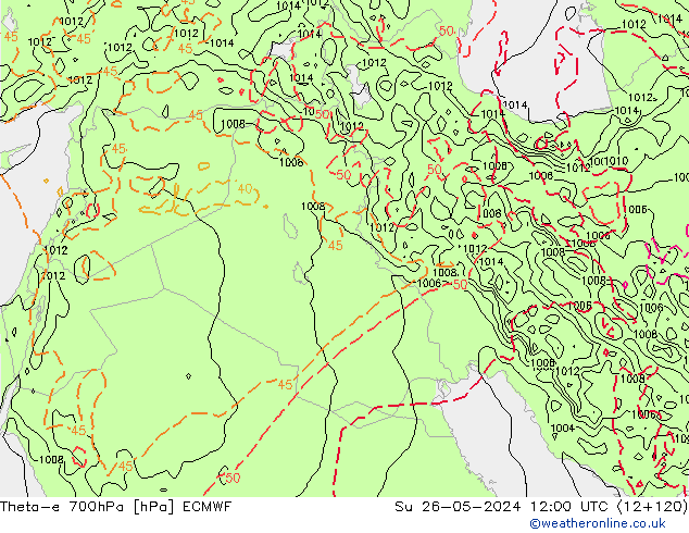 Theta-e 700hPa ECMWF zo 26.05.2024 12 UTC