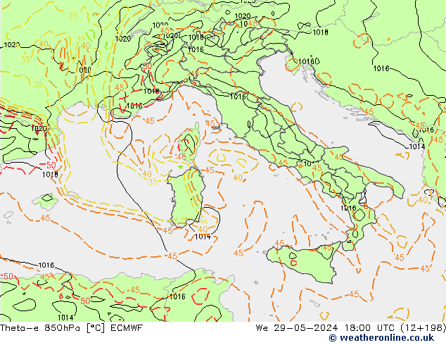 Theta-e 850hPa ECMWF  29.05.2024 18 UTC