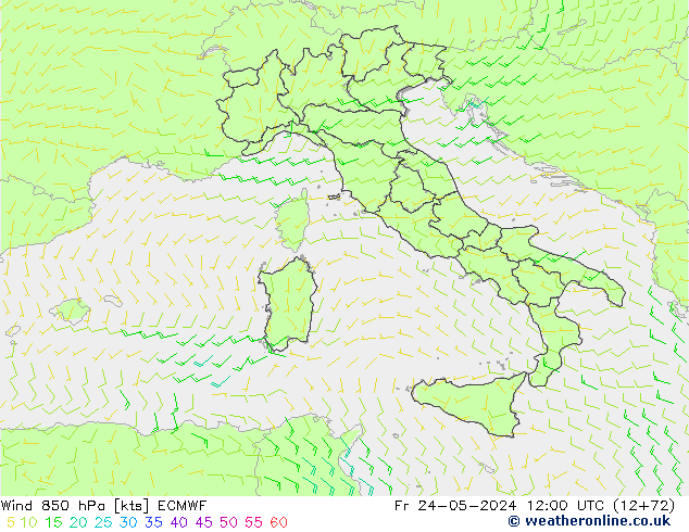 Vento 850 hPa ECMWF Sex 24.05.2024 12 UTC